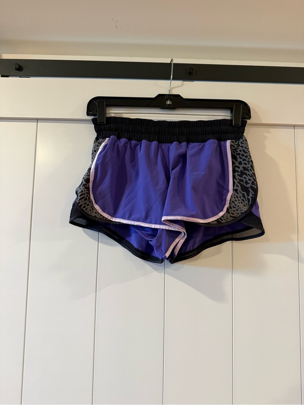 lululemon athletica Purple Athletic Shorts with Leopard Side Panels